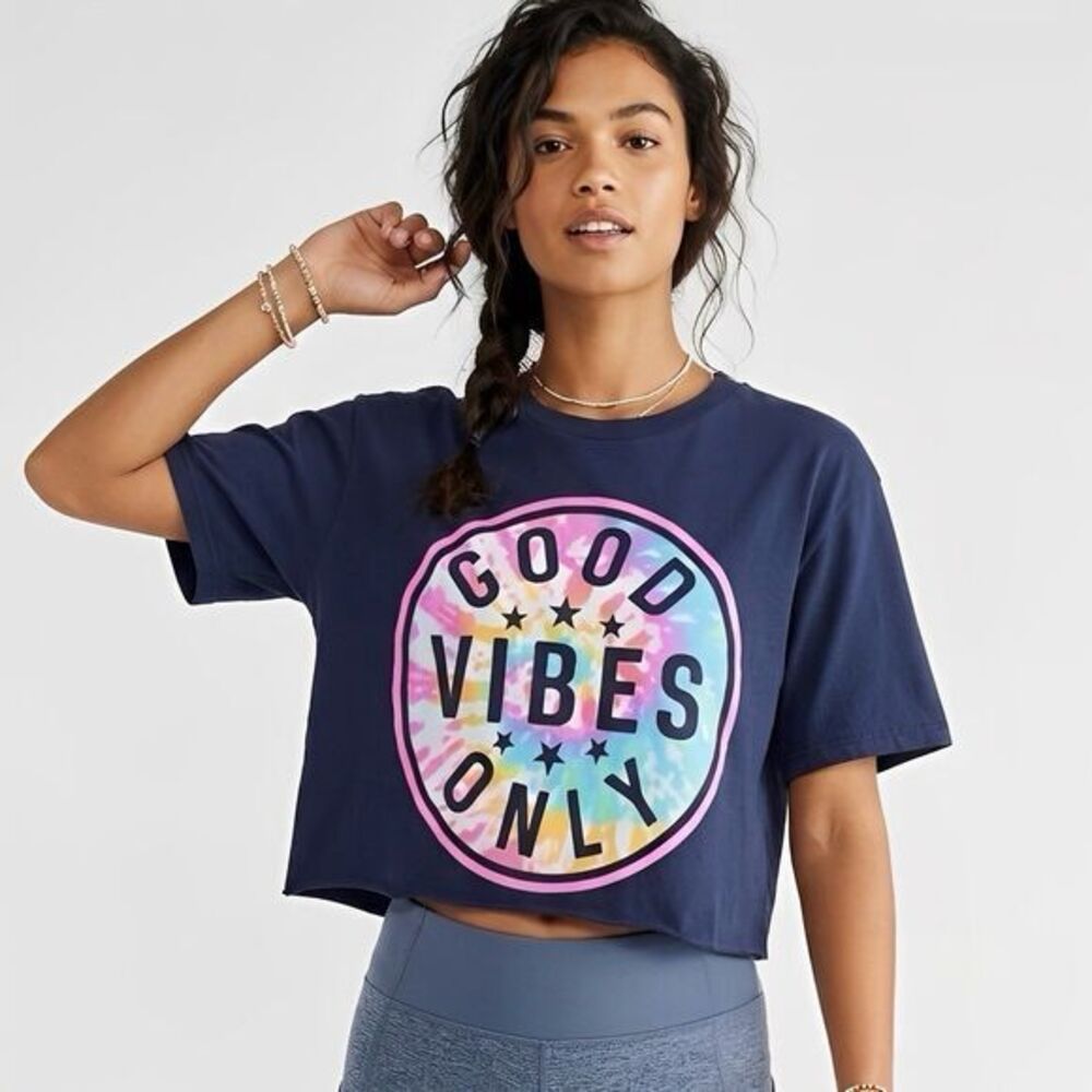 Womens T-Shirt Sz 2XL Cropped Short  Sleeve Graphic Quote Print Boho Chic Y2k
